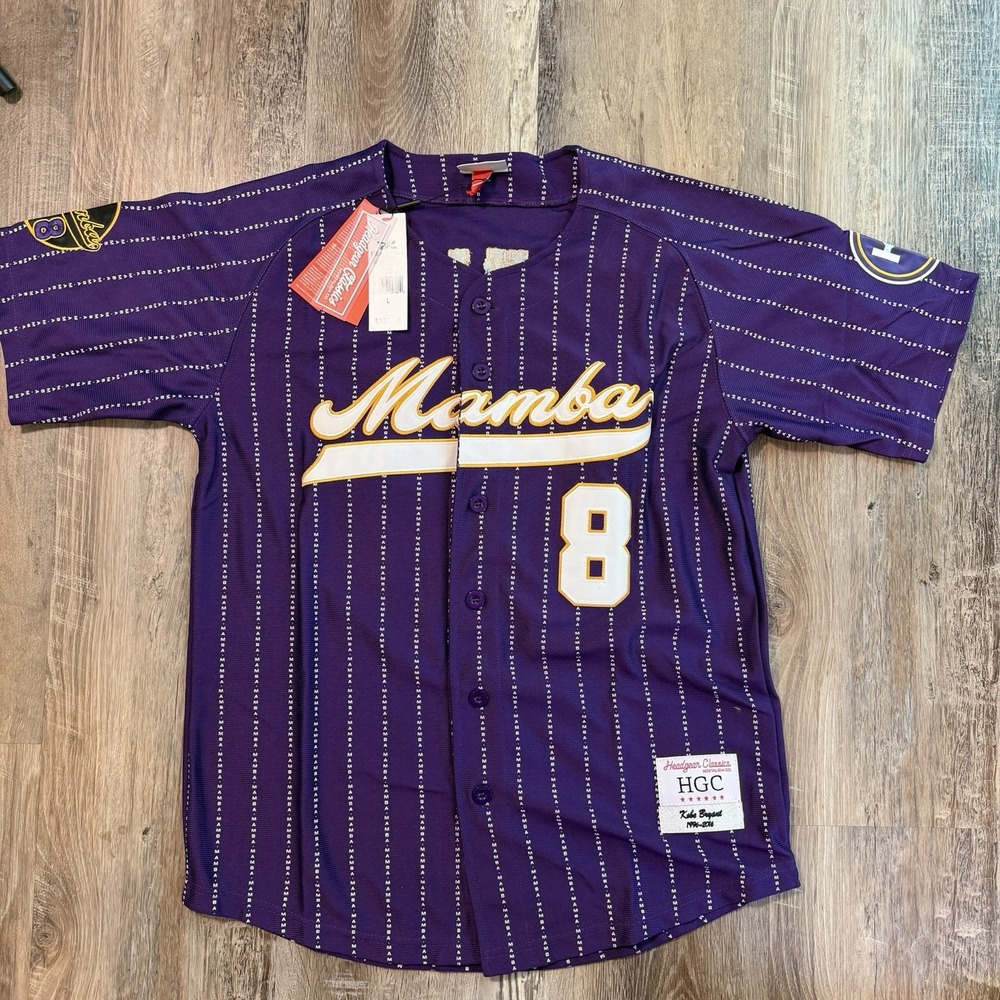 NWT Men's Kobe Bryant Purple Mamba Baseball Jersey Headgear Classics Sz Large
